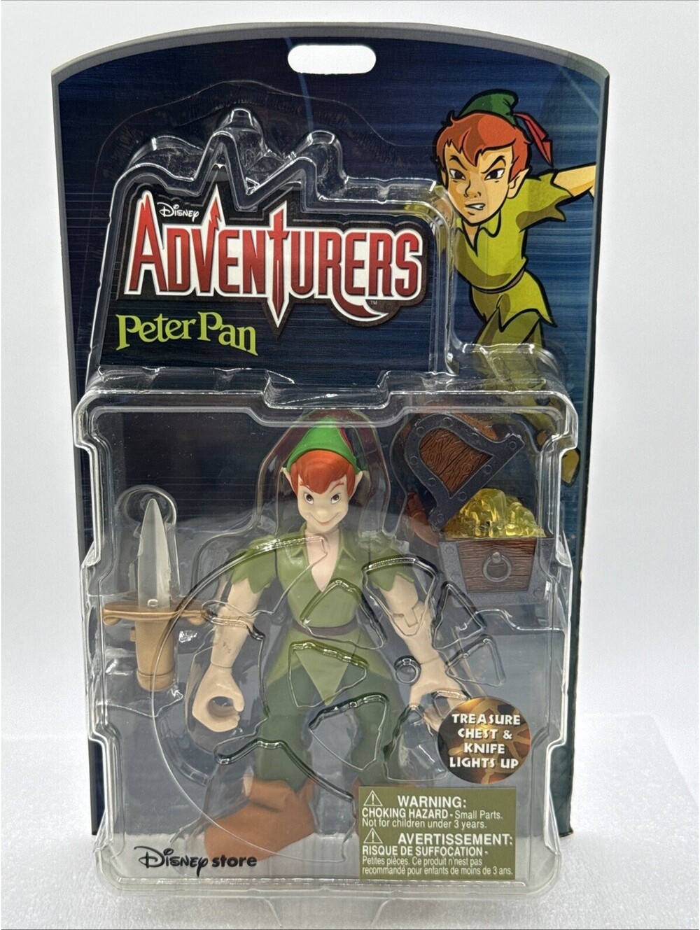 Disney Store 1999 Adventurers Peter Pan Action Figure Sword Treasure Chest